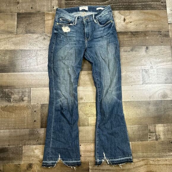 Frame Women’s Size 25 Le Crop Mini Boot Jeans Blue Denim Raw Hem Dark Wash - Picture 1 of 9
